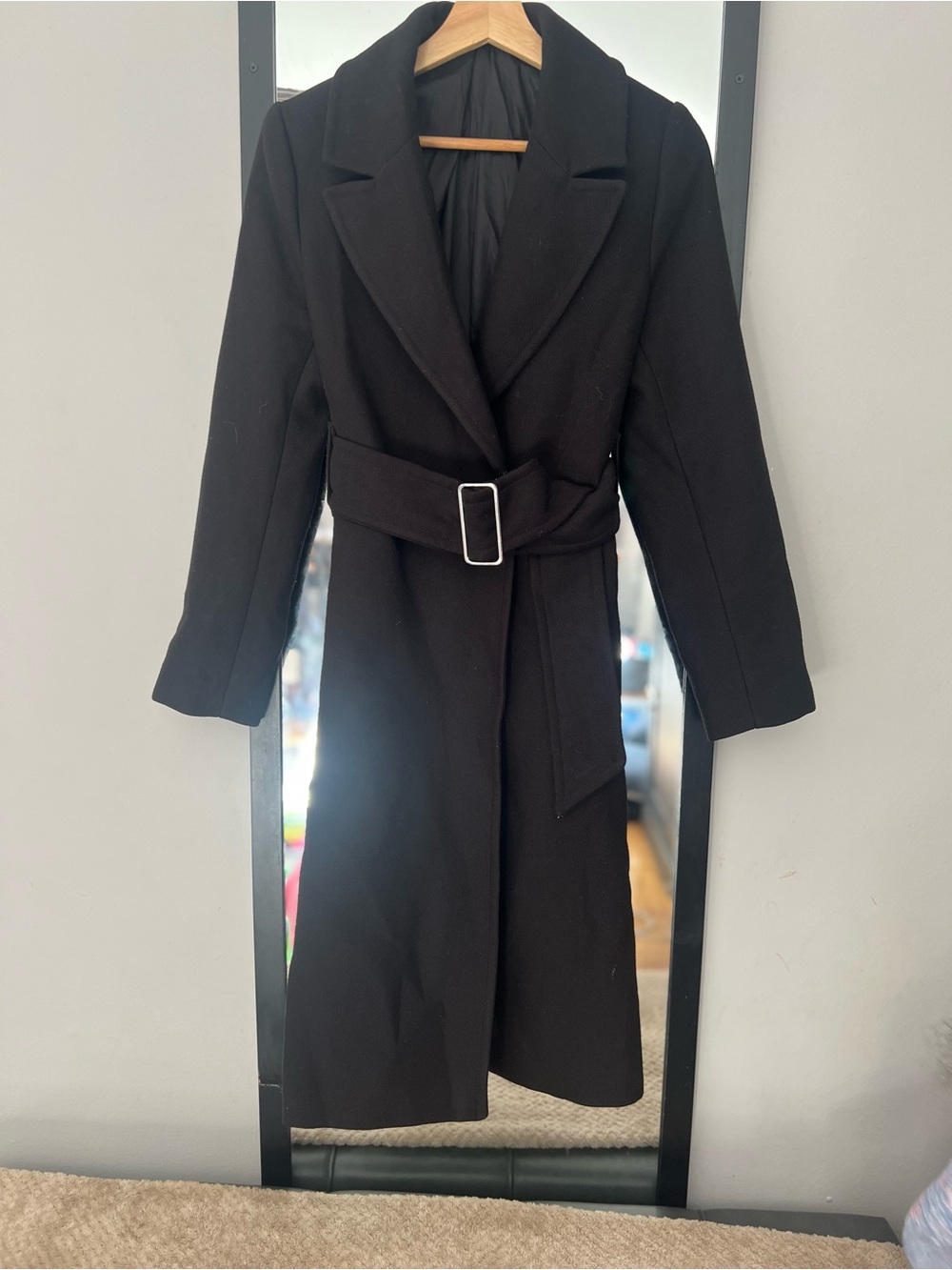 H&M Black Long Belted Trench Coat